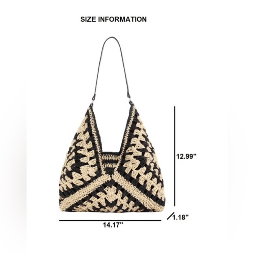 The “Solstice” Woven Crochet Straw Hobo Bag | Black - Picture 9 of 9